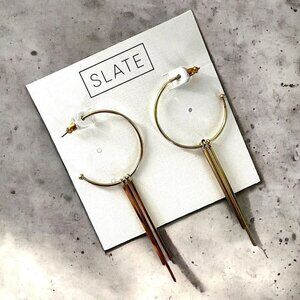 NEW Slate Gold Fringe and Hoop Earrings